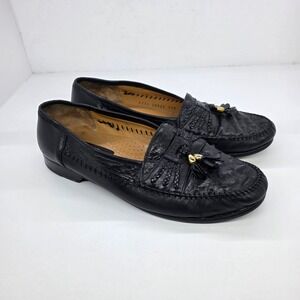 AVVENTURA Black Leather Ostrich Tassel Loafer Shoes Size‎ 11M Hand Made In Spain